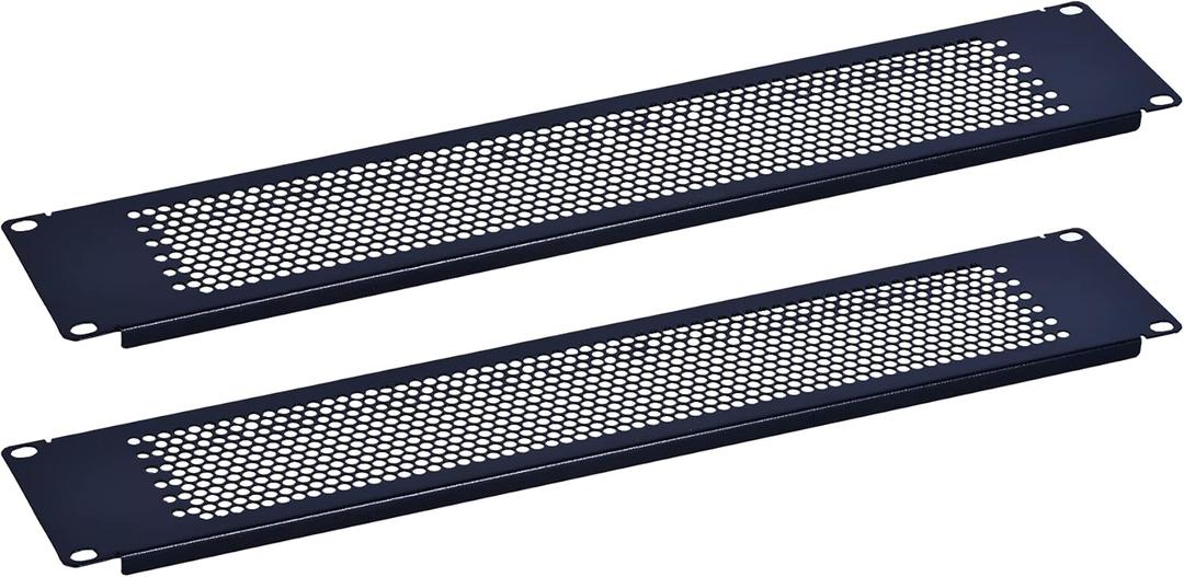 RackPath 2U Blank Rack Mount Panel Spacer with Venting for 19in Server Rack Enclosure or Network Cabinet  2 Pack, Black