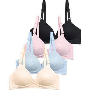 Teen Girls Adjustable Training Bra Seamless Sports Bra Wireless Breathe Bra 32/70 3 Pcs, Pink/Green/Whit
