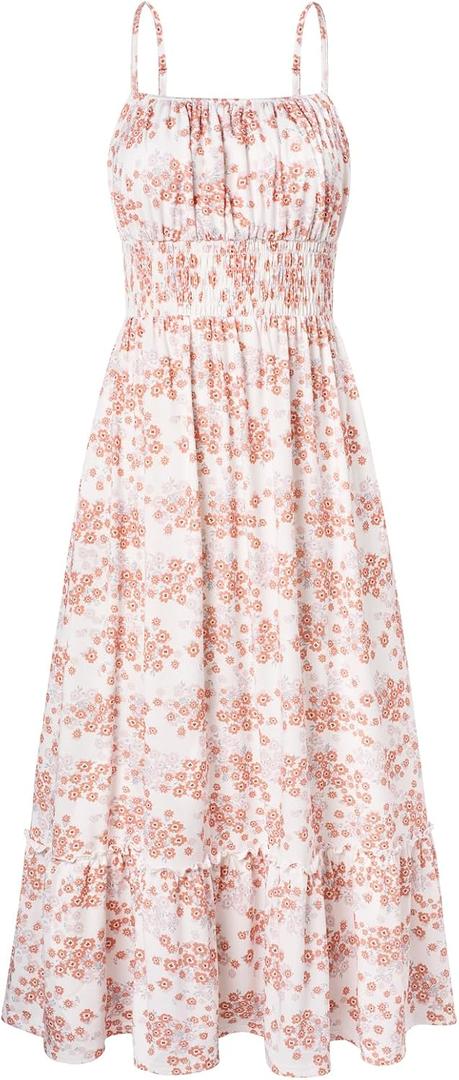 GRACE KARIN Womens 2025 Summer Maxi Dress Sleeveless Floral Spaghetti Strap Smocked Boho Beach Long Dress with Pockets (XX-Large)