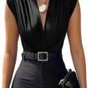 LYANER Women's Wraped V Neck Ruched Sleeveless Tank Leotard Bodysuit Top (Large, Black)