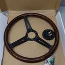 QYMOPAY 14'' 6-Bolt Wood Grain Racing Steering Wheel Vintage Nostalgic Style Car Steering Wheel with Horn Buttons