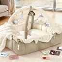 Mallify 5-in-1 Plush Baby Play Gym, Baby Play Mat, Convertible Baby Gym with Blanket and 6 Toys, Tummy time mat, Baby Activity Center from Newborn to Toddler, Baby Gym, Baby Newborn Essentials,Brown