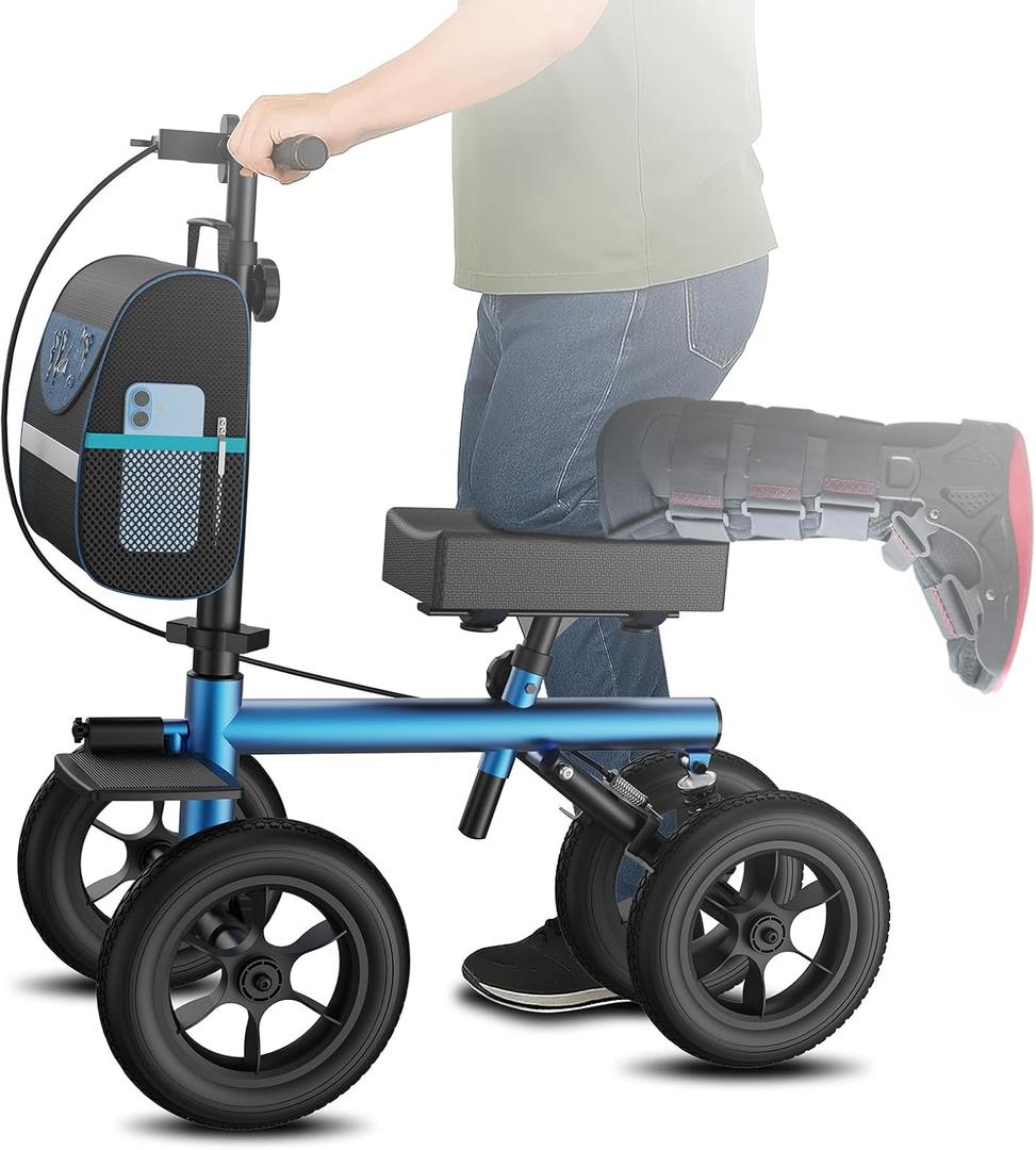 Adjustable Knee Scooter, All Terrain Foldable Knee Scooter Walker, Disc Brake Knee Walker for Foot Injuries Compact Crutches Alternative, Mobility Scooter Medical Recovery Aid