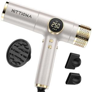 Dual Voltage Travel Hair Dryer with Diffuser - 2000W Professional High-Speed Ionic Blow Dryer for Women, Fast Drying, Low Noise, Lightweight, No Heat Damage, European Travel 110V-120V/220V-240V (Gold)
