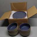 Dafuceramic 12 Pieces Dinnerware Sets,Plates and Bowls Sets,Handmade Reactive Glaze Dishes Set for 4 with at Least 10% Recycled Ceramic and the Raw Texture of the Clay (Reactive-Blue)