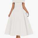 ZESICA Cocktail Dresses for Women's Elegant Off Shoulder Short Sleeve Swing A Line Wedding Evening Party Midi Dress, L