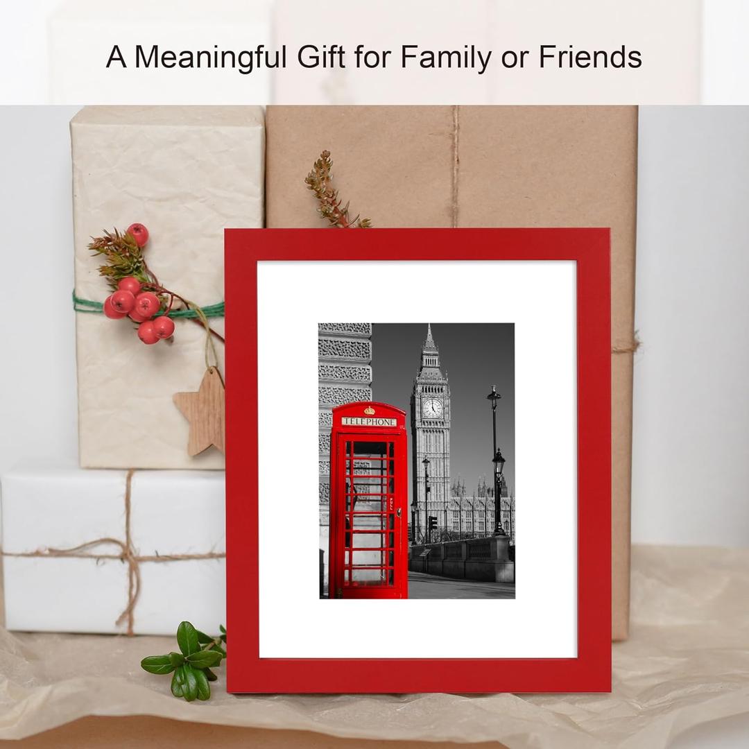 8x10 Picture Frame (3 Pack, Red) Made of Real Glass and Wooden Frame - Display Pictures 5x7 with Mat or 8x10 Without Mat, 8 by 10 Photo Frames TableTop Display and Wall Mounting