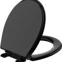 Toilet Seat Round Soft Close，Meydrdou Toilet Lid 16.5inch，Slow Close Quiet No Slam，Easy Installation & Release for Bottom Fixing Toilet，Safe PP Material Easy Clean, Black