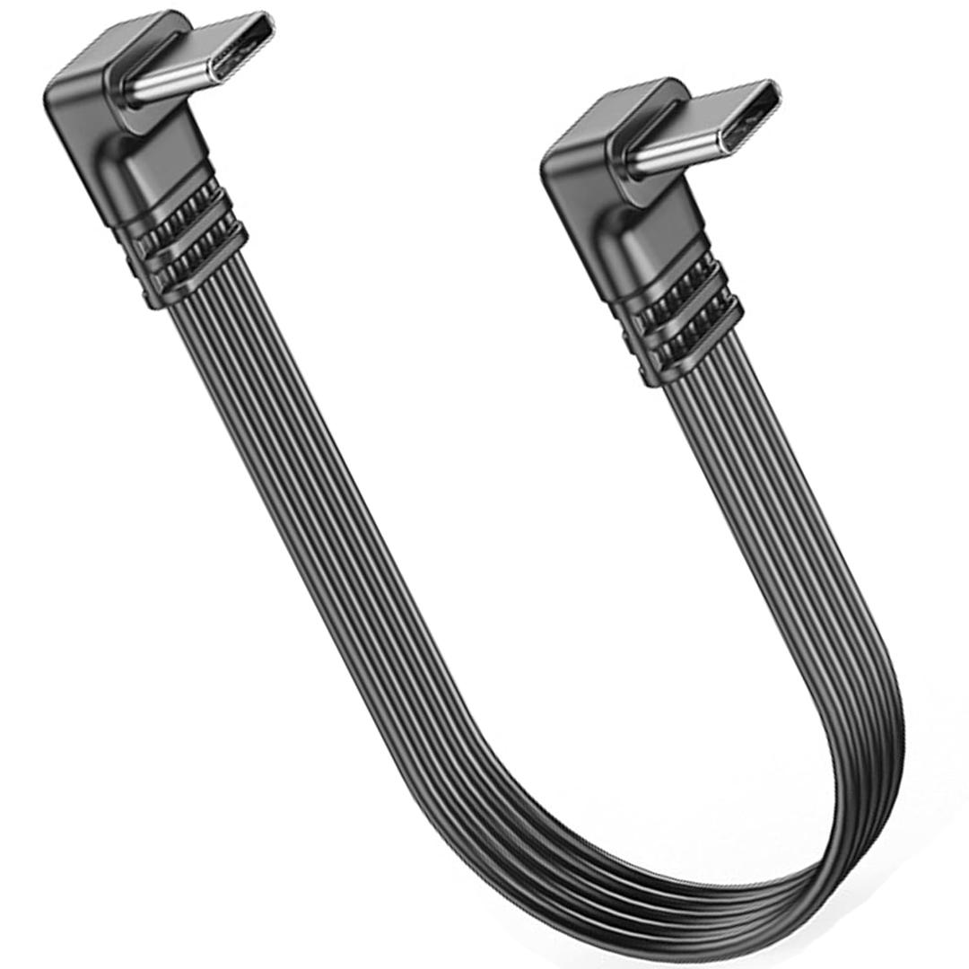 Extra Flexible USB C to USB C Cable, 90Degree Type C PD 65W Fast Charging Cord, Right Angle USB 2.0 Type C Flat Cable Data Transfer for IP15/16,S23/S22/S21,Carplay (0.3M/12in)