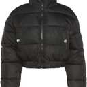 Gihuo Women' s Cropped Quilted Puffer Jacket Outerwear Coats (Medium, Black)