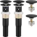 KES All Metal Bathroom Sink Drain with Overflow, 2 Pack, Lavatory Vanity Pop Up Drain with Detachable Hair Catcher, Rustproof 18/8 Stainless Steel, Matte Black, S2013A-BK-P2