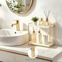 Mkono Bathroom Counter Organizer, 2 Tier Countertop Bathroom Decor Wood Storage Sink Shelf for Vanity Kitchen Coffee Station Home Office, Makeup Tray for Cosmetic Skincare Perfume, Gold and White