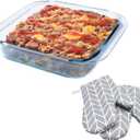 Glass Baking Dish - 2.4Qt Square 9x9 Baking Pan - Baking Pan With Oven Mitts - Glass Baking Dishes For Oven