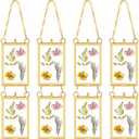 Reginary 7 Pcs 2 x 3 Inch Glass Frame for Pressed Flowers Mini Hanging Double Brass Frame Floating Glass Photo Picture Frame with Chain for Artwork Art Specimen Wall Plant DIY Decor(Gold)
