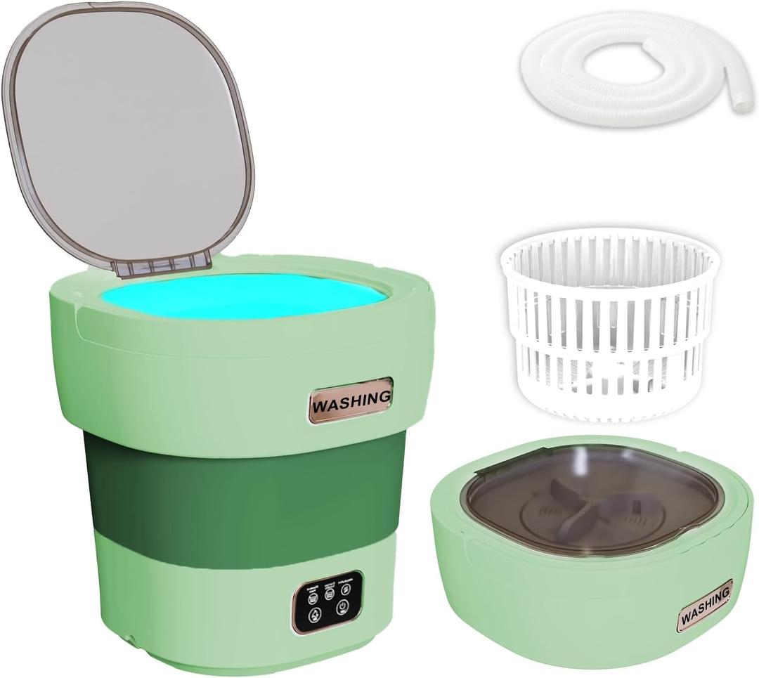 Portable Washing Machine with Spinner, 18L Large 2 in 1 Small Laundry Portatil, Foldable Mini Underwear Portable Washer, Collapsible Washer for Baby Clothes, Apartment, Camping, Travel Green (18L, Green)
