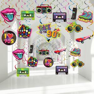 30pcs Swirls Hanging Birthday Party Decor - 90s Theme Hip Hop Retro Rock Hippie Party Ceiling Decor