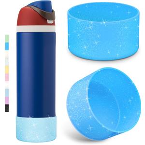 2 x Allwith 2PCS Diamond Silicone Boot for Owala Water Bottle, Anti-Slip Protective Sleeve for Owala Twist,FreeSip and Flip Stainless Steel Water Bottle, BPA-Free, Dishwasher Safe, Accessories (24 Ounces, Deep Blue Flash)
