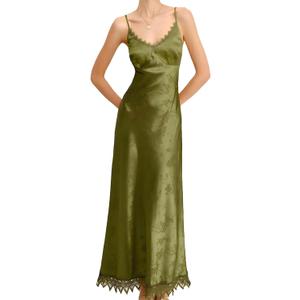 RIHOAS Women Semi Formal Wedding Guest Dress lace V Neck Maxi Dress Cocktail Engagement Back Corset Strap Party Long Dresses (Green, XS)