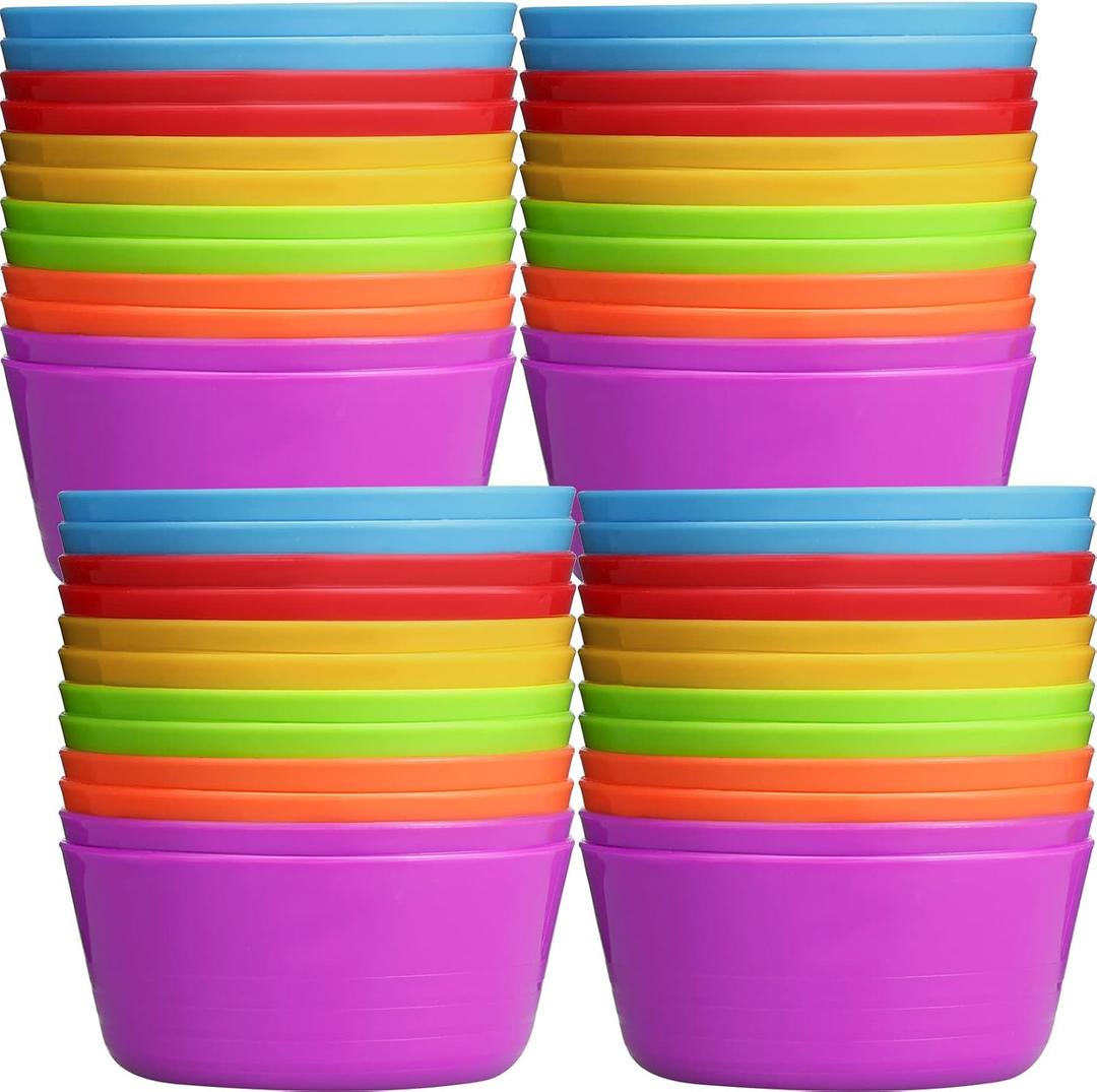 Foaincore 24 Pcs Kids Plastic Bowls 10 oz Cereal Snack Microwave Dishwasher Safe Toddler Bowls Kids Colorful Snack Children Salad Dessert Soup Supplies (6 Color)