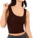 Tank Top for Women Cropped Camisole Ribbed Cami Sleeveless Shirts Summer Basic (Brown)