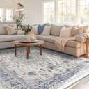 BESTSWEETIE 8x10 Area Rug Washable Rugs for Living Room, No Pile Boho Carpet for Entryway Bedroom Dinning Room, Vintage Carpet Print Distressed Non-Slip, 8 x 10 ft, Beige Blue