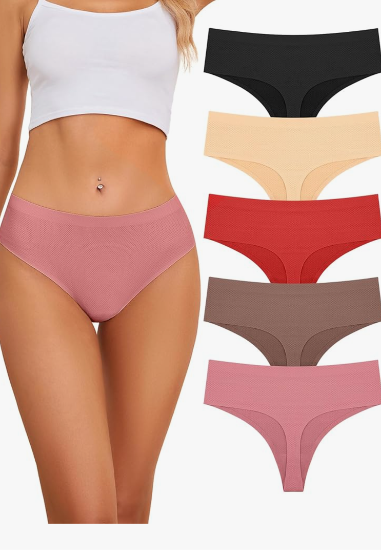 voenxe Seamless Women Underwear Thongs,High Waisted No Show Ladies Panties,Breathable Comfortable Hi Rise Cut Undies,5-Pack Medium