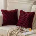 MANDIOO Pack of 2 Burgundy Super Soft Plush Fluffy Decorative Throw Pillow Covers 18x18 inch Faux Fur Wool Velvet Cushion Covers Pillow Cases Couch Sofa Bed Living Room