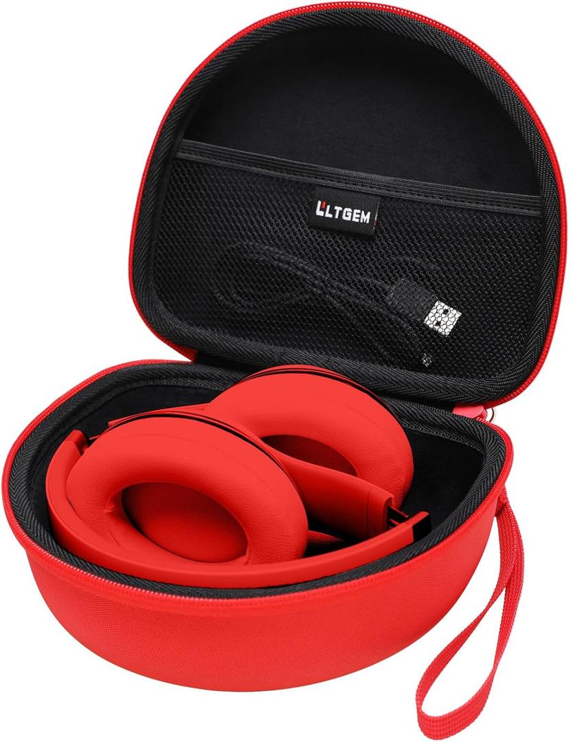 LTGEM Headphone Case for Beats Studio3/Solo3/Solo2/Solo Pro Wireless On-Ear Headphones - Travel Carrying Storage Bag (Outer Red+Inner Black) 7.7*6.4*3.4