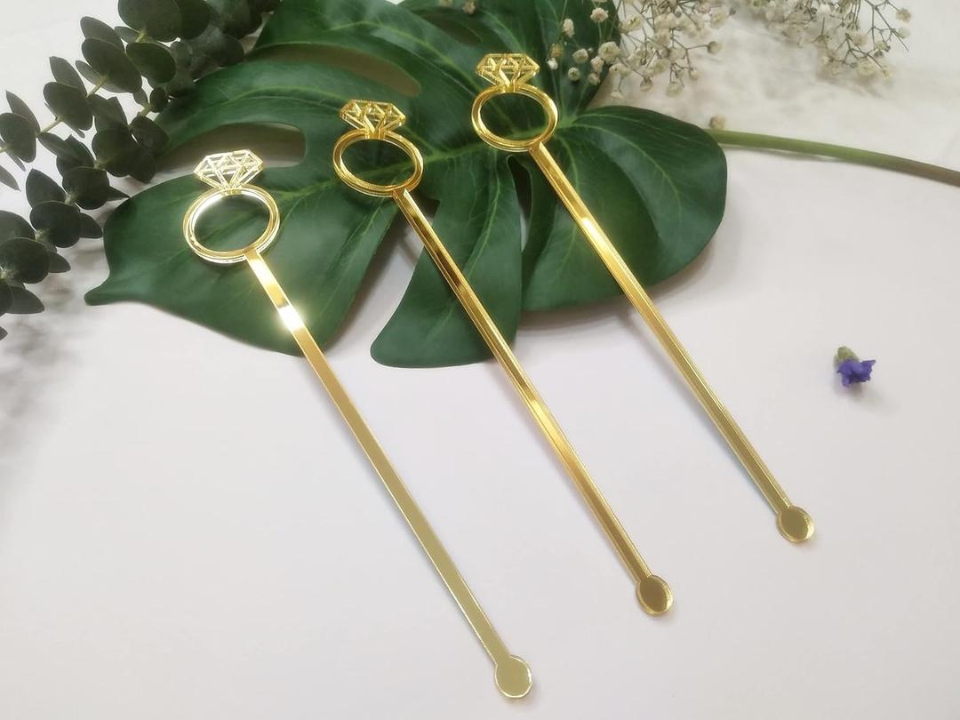 Set of 20 Diamond Ring Cocktail Stirrers Swizzle Stir Stick, Stirring Sticks Diamond Ring for Party& Festival Dcor (Gold Mirror)