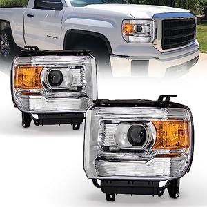 AS Headlight Assembly for 2014 2015 2016 2017 2018 GMC Sierra 1500HD,15-19 GMC Sierra 2500 3500HD Headlights with Chrome Housing Amber Reflector (Not Fits Factory LED DRL or HID)