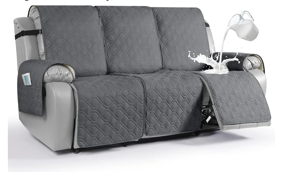 VANSOFY Waterproof Recliner Couch Covers, Sofa Covers 1-Piece Washable Reclining Sofa Cover Non-Slip Furniture Protector with Elastic Straps Pocket for Dogs, Pets (Dark Gray, 3 Seater)