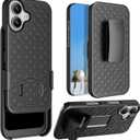 for iPhone 16 Holster Case, Combo Shell Slim Rugged for iPhone 16 Case Cover with Kickstand, Swivel Belt Clip Holster Shockproof Protective Cover 2024 Release, Black