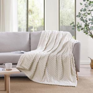 Monbix Ivory Fleece Throw Blanket for Couch- Room Decor Soft Cozy Blankets for Women, Lightweight Fuzzy Fleece Flannel Bed Blanket Suitable for All Seasons(60"×80",Ivory)