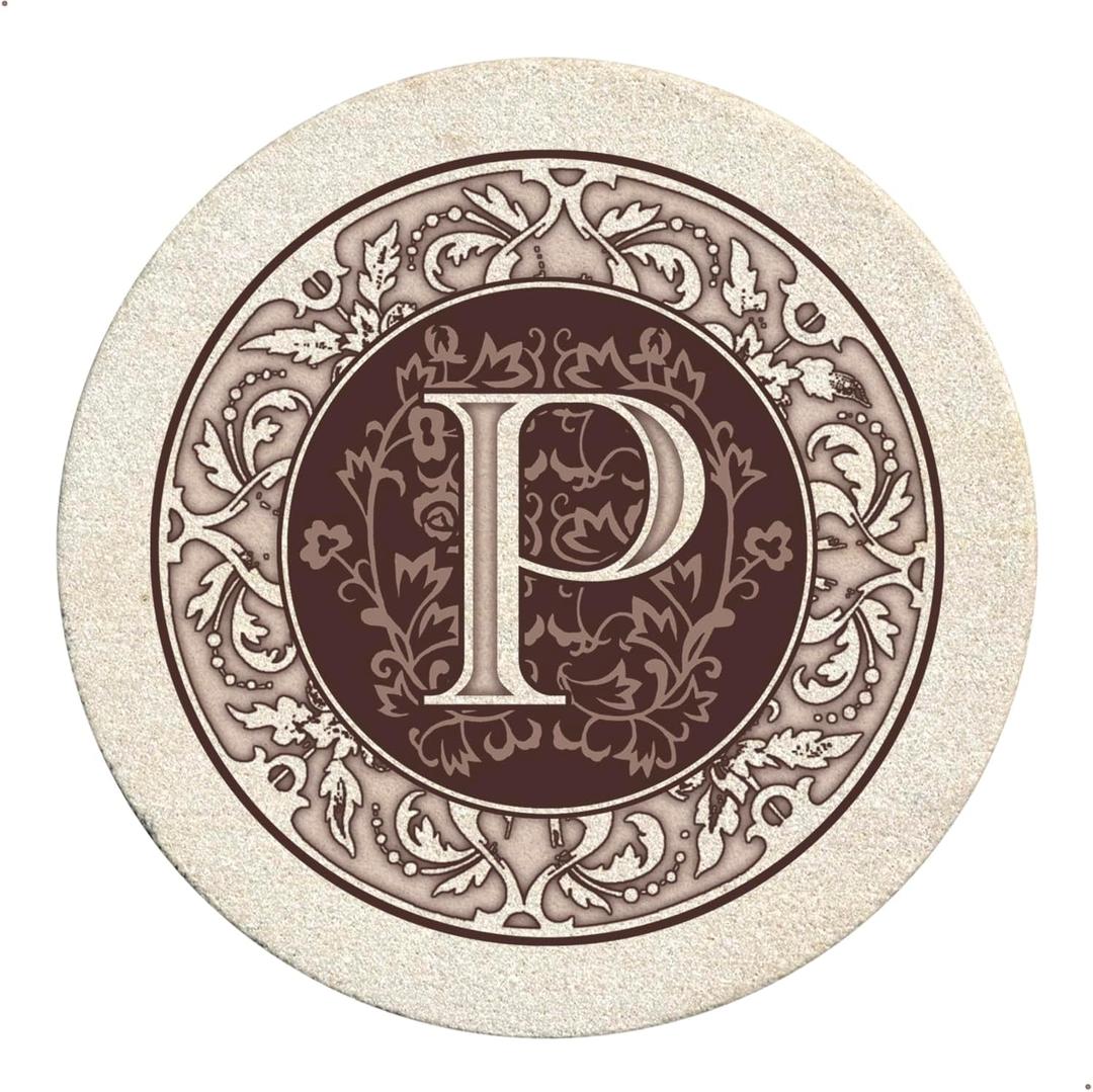 Thirstystone 4-Pack Monogram Letter P Sandstone Coasters Manufactured in The USA Decorative, Absorbent, Easily Wipes Clean (Multicolor)