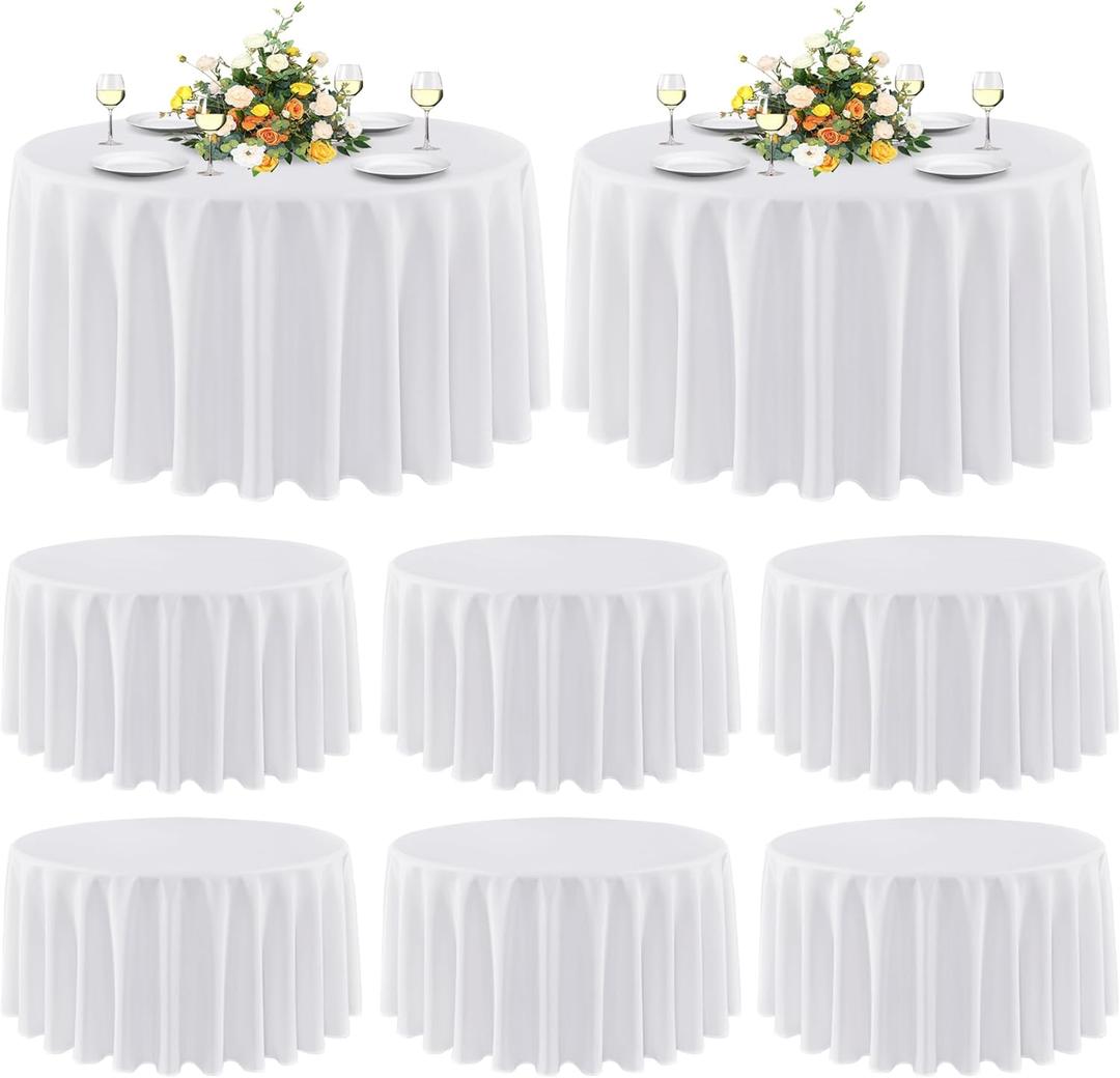 sancua 8 Pack Round Tablecloth 90 Inch White, Stain and Wrinkle Resistant Table Cloth - Washable Polyester Table Cover for Dining Tables, Buffet Parties and Camping