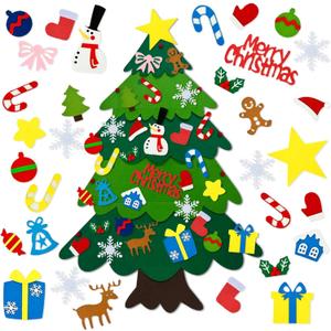 DIY Felt Christmas Tree Set, 3.2 Ft Felt Christmas Tree with 32 Ornaments, Hanging Ornaments DIY Tree Set Xmas Decorations, Montessori Xmas Tree