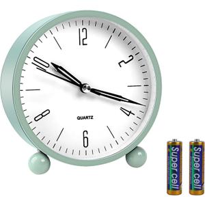 pxy Cute and Safe Alarm Clock for Kids Battery Powered (Battery Include), 4" Analog Super Silent Analog Alarm Clock with Night Light510 Green & White
