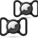 Waterproof Airtag Dog Collar Holder, Silicone & ABS Airtag Holder for Dog & Cat Collars, Ultra-Durable, Lightweight and Protective Airtag Case (Black & Black, Large)