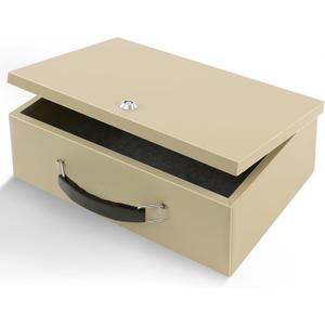 Dalmbox Portable Fire Safe Box with Key Lock, 13.2x 11x 5.1'', Fire Resistant Metal Storage Box, Lock Box for Documents, Safety Deposit Box for Home, Outside, Car, X Large, Sand