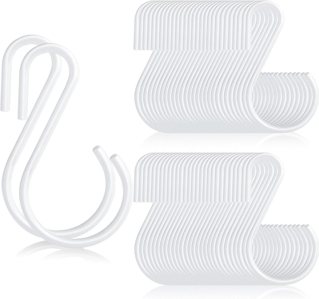 Sratte 120 Pcs S Hooks for Hanging 1.8 Inch Heavy Duty Stainless Steel S Hooks Bulk Curtain Hanging Connectors Mini S Shaped Hangers Ornament for Plants Pots Pans Mugs DIY Jewelry (White)