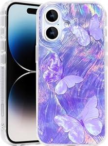 Casegis Compatible with iPhone 16 Plus Case, with [Shockproof Protective][Camera Protection] Cute Butterfly Aesthetic Phone Cover Anti-Yellowing Soft Slim Cover for Women Girl-Purple
