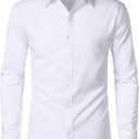 ZEROYAA Men's Wrinkle Free Long Sleeve Dress Shirt Business Casual Stretch Modern Slim Fit Button Down Shirts for Wedding and Office White Medium