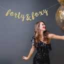 LINGTEER Forty & Foxy Gold Glitter Bunting Banner Cheers to 40th Happy Birthday Forty Years Old Funny Bday Party Decoration Gift Sign - NO DIY REQUIRED