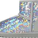 K KomForme Girls Winter Boots Sparkle Sequins Warm Snow Shoes Fur Lined Lightweight Comfy (11, Grey Colorful)