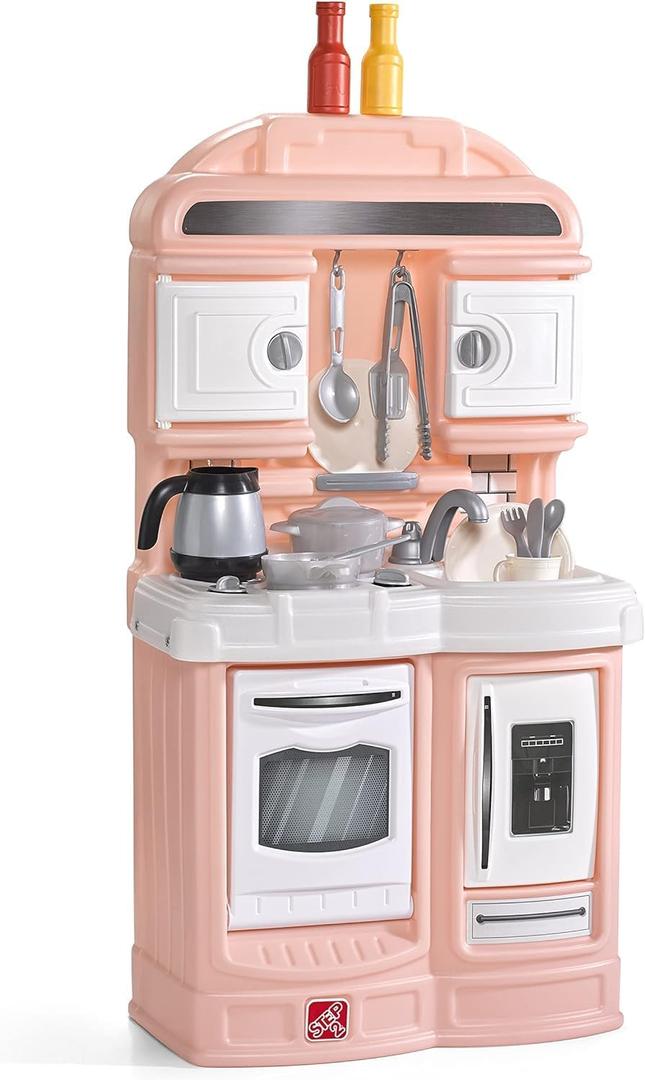 Step2 Quaint Kids Kitchen Playset, Indoor/Outdoor Kitchenette, Interactive Play, Made of Durable Plastic, Includes 21 Piece Toy Accessories, for Toddlers 2+ Years Old, Rose Pink