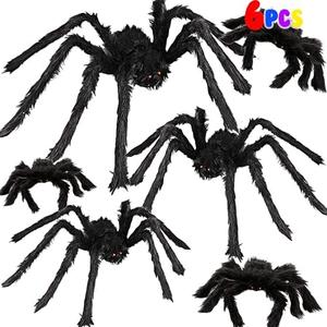 Halloween Spider Decorations, 7 PCS Giant Hairy Black Spiders Set with Different Sizes (36” 30” 24” 18” 12”), Realistic Scary Fake Spiders for Indoor Outdoor Halloween Decor, Yard, Lawn, Haunted House