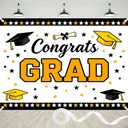 2 x Graduation Photo Backdrop 7x5ft Polyester Graduation Banner Class of 2026 Congrats Grad Banner for Prom Parties and Celebrations Decorations with Ribboon