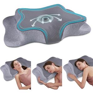 CHxxy Cervical Neck Pillow for Pain Relief Sleeping, Contour Memory Foam Pillows, Ergonomic Side Sleeper Pillows for Adults, Cooling Orthopedic Neck Support Pillow for Back Stomach Sleepers, Queen