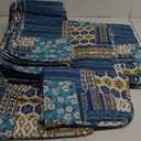 Mybedsoul Dusty Blue Quilt Set King Size, 3 Pieces Plaid Floral Bedspread Set Patchwork Reversible Bedding Set Microfiber Lightweight Bedspread Coverlet Set for All Season 110"x90"