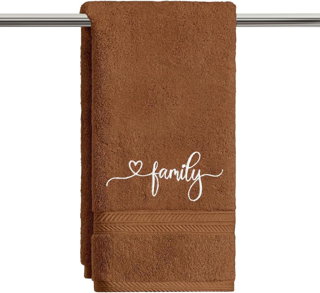 Artoid Mode 1 Pc Caramel Family Embroidered Hand Towels for Bathroom, 100% Cotton Soft Absorbent Farmhouse Decor Towels, 13.7 x 29.5 Inch